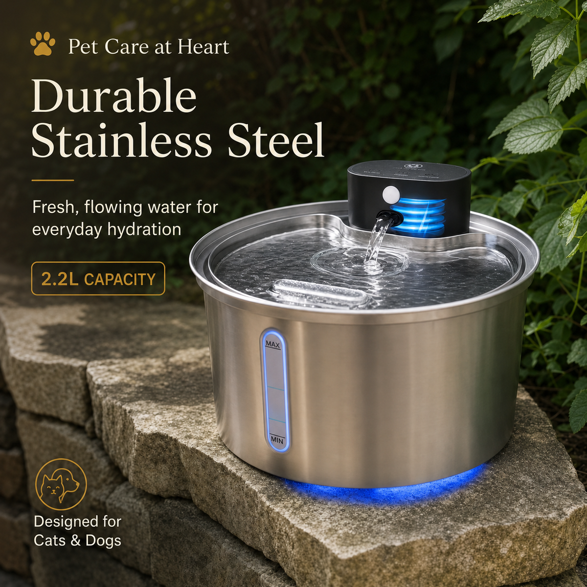 2.2L Quiet Stainless Steel Pet Fountain