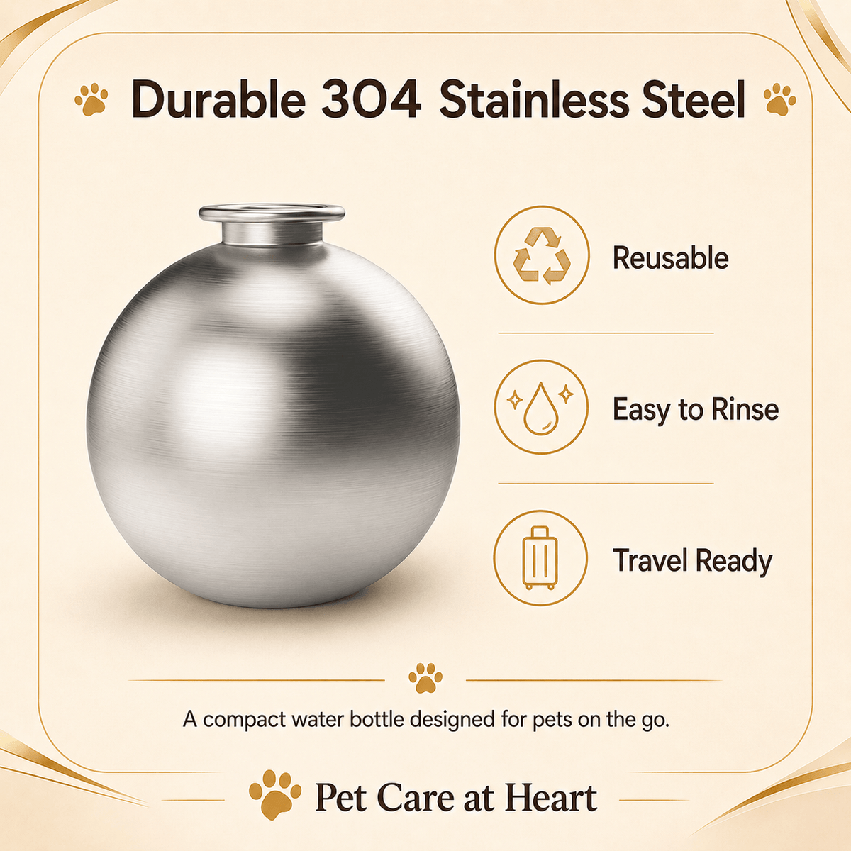 285ml Stainless-Steel Dog Water Bottle