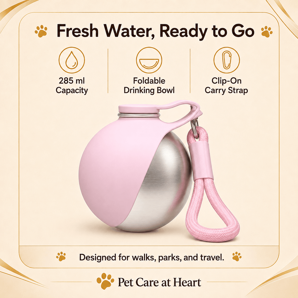 285ml Stainless-Steel Dog Water Bottle
