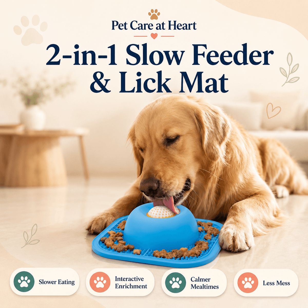 2-in-1 Slow Feeder & Lick Mat Dog Bowl