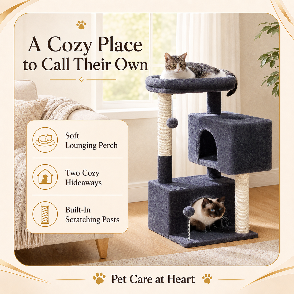 Large Cat Tower with Cozy Perch
