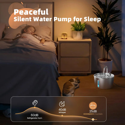 2.2L Automatic Water Fountain Stainless Steel Pet Water Feeder Cat/Dog Drink Bowl Water Dispenser Silent with Window