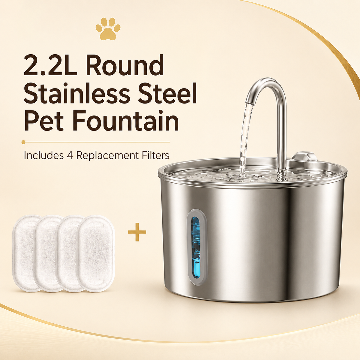 2.2L Quiet Stainless Steel Pet Fountain
